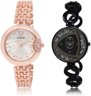 

LOREM Watch-228-237 COMBO White Round Girl's Metal Bracelet Watch - For Women