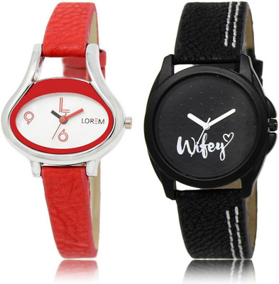 LOREM Watch-206-234 COMBO Black & White Round & Oval Girl's Leather Watch - For Women