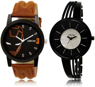 

LOREM Watch-4-212 Designer Silver & Black Round Boy's & Girl's Metal Bracelet & Leather Watch - For Men & Women