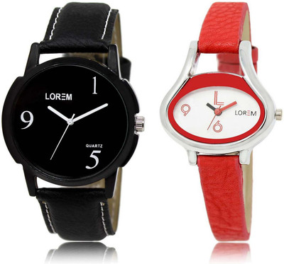 

LOREM Watch-6-206 Designer White & Black Oval & Round Boy's & Girl's Leather Watch - For Men & Women