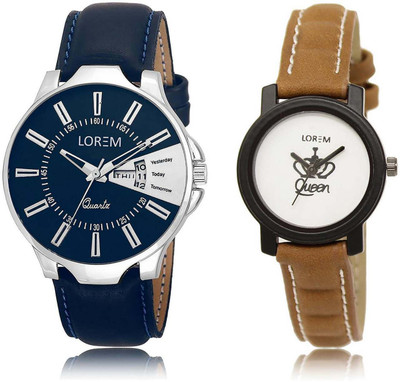 

LOREM OM-23-209 Designer White & Blue Round Boy's & Girl's Leather Hybrid Watch - For Men & Women