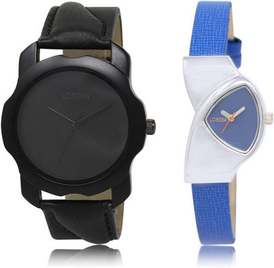 

LOREM OM-22-208 Designer Blue & Black Triangle & Round Boy's & Girl's Leather Watch - For Men & Women
