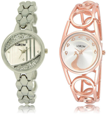 

LOREM watch223-232 COMBO White Round Girl's Metal Bracelet Watch - For Women