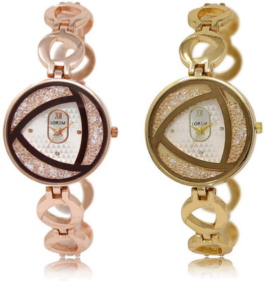

LOREM SR-238-239 Attractive White Round Girl's Metal Bracelet Watch - For Women