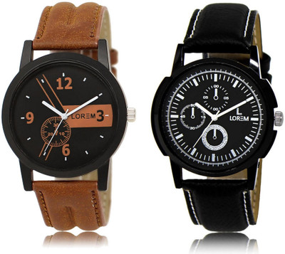 

LOREM WATCH1-13 COMBO Multicolor Round Boy's Leather Watch - For Men