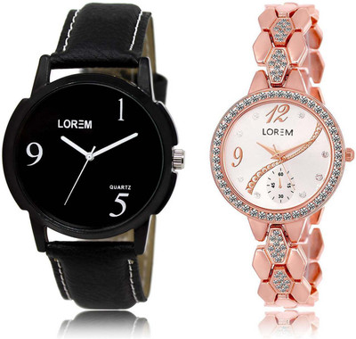

LOREM WATCH-6-215 Designer Silver & Black Round Boy's & Girl's Metal Bracelet & Leather Watch - For Men & Women
