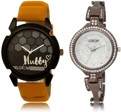 

LOREM WATCH32-236 COMBO Silver & Black Round Boy's & Girl's Metal Bracelet & Leather Watch - For Men & Women