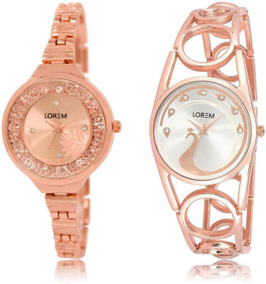 

LOREM SR-225-232 Attractive Silver & Rose Gold Round Girl's Metal Bracelet Watch - For Women