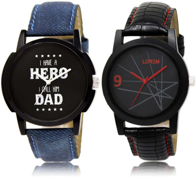 

LOREM OM-7-8 Designer Black Round Boy's Leather Watch - For Men
