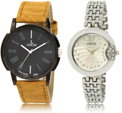 

LOREM OM-19-227 Designer Silver & Black Round Boy's & Girl's Metal Bracelet & Leather Watch - For Men & Women