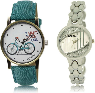 

LOREM Watch-223-229 Designer Silver & White Round Girl's Metal Bracelet & Leather Watch - For Women