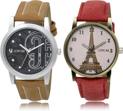 

LOREM SR-14-230 Attractive White & Black Round Boy's & Girl's Leather Watch - For Men & Women