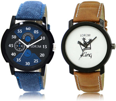 

LOREM SR-2-18 Attractive White & Black Round Boy's Leather Watch - For Men