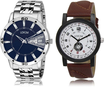 

LOREM OM-11-102 Designer Multicolor Round Boy's Leather & Metal Bracelet Watch - For Men