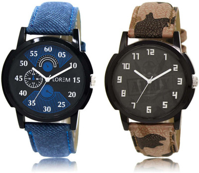 

LOREM OM-2-3 Designer Black Round Boy's Leather Watch - For Men