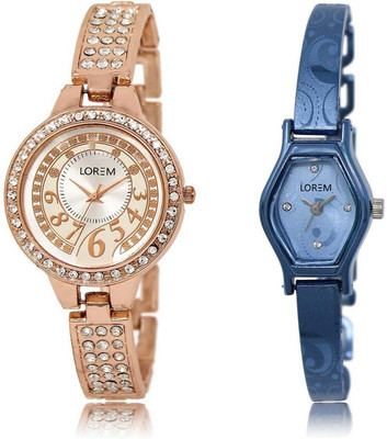 

LOREM OM-216-218 Designer Blue & Silver Contemporary & Round Girl's Metal Bracelet Watch - For Women