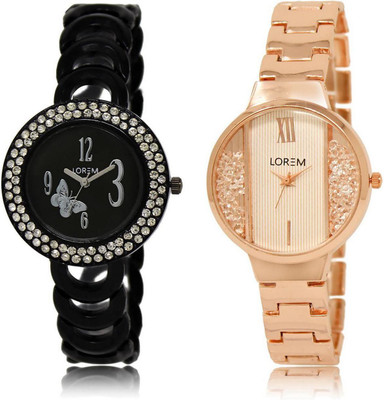 

LOREM Watch-201-217 COMBO White & Black Round Girl's Metal Bracelet Watch - For Women