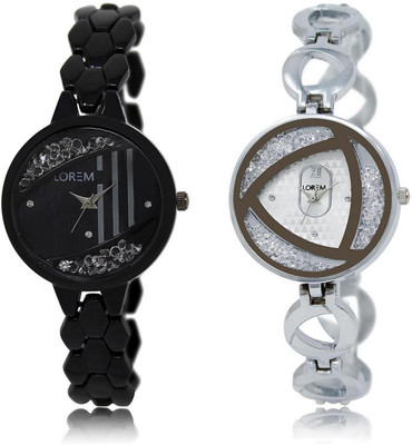 

LOREM FZ-221-240 COMBO Silver & Black Round Girl's Metal Bracelet Watch - For Women