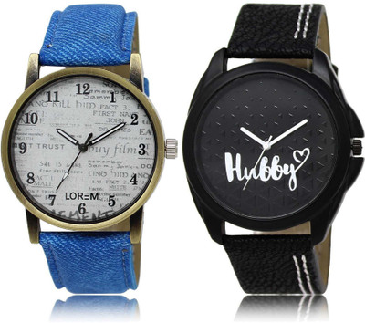 LOREM OM-28-31 Designer Black & White Round Boy's Leather Watch - For Men