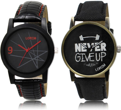 LOREM 8-27 COMBO Black Round Boy's Leather Watch - For Men