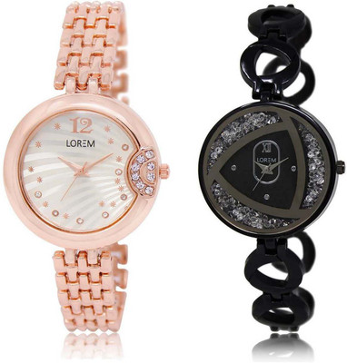 

LOREM SR-228-237 Attractive White Round Girl's Metal Bracelet Watch - For Women
