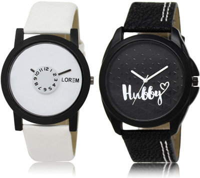 

LOREM watch26-31 Designer Black & White Round Boy's Leather Watch - For Men