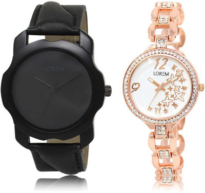 LOREM SR-22-210 Attractive White & Black Round Boy's & Girl's Metal Bracelet & Leather Watch - For Men & Women
