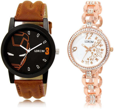 

LOREM watch-4-210 Designer White & Black Round Boy's & Girl's Metal Bracelet & Leather Watch - For Men & Women