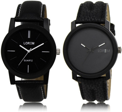 LOREM Black Round Boy's Leather Analog Watch  - For Men