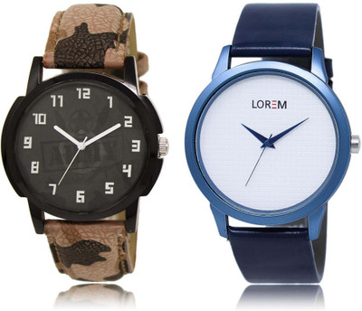 

LOREM SR-3-33 Attractive White & Black Round Boy's Leather Watch - For Men
