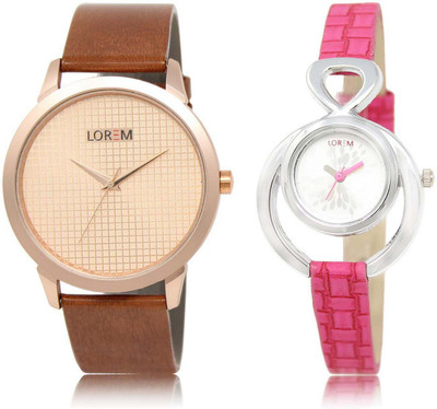 

LOREM OM-34-205 Designer Silver & Rose Gold Round Boy's & Girl's Leather Watch - For Men & Women