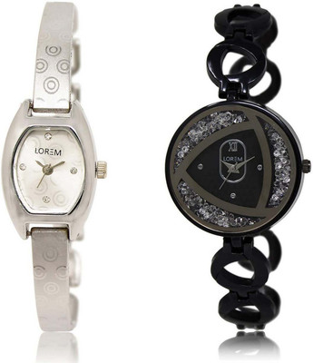 

LOREM SR-219-237 Attractive White Round & Contemporary Girl's Metal Bracelet Watch - For Women
