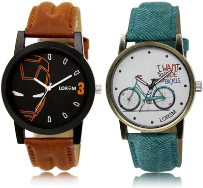 

LOREM 4-229 COMBO White & Black Round Boy's & Girl's Leather Watch - For Men & Women