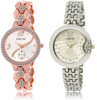 

LOREM SR-215-227 Attractive White Round Girl's Metal Bracelet Watch - For Women