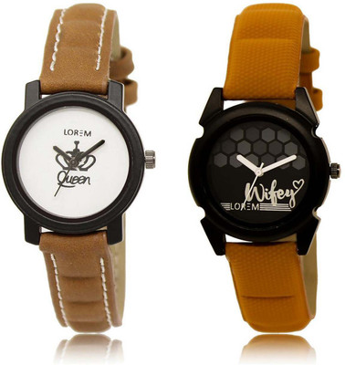 

LOREM OM-209-235 Designer Black & White Round Girl's Leather Watch - For Women