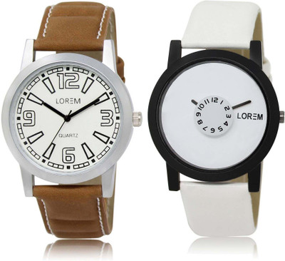

LOREM OM-15-26 Designer White Round Boy's Leather Watch - For Men