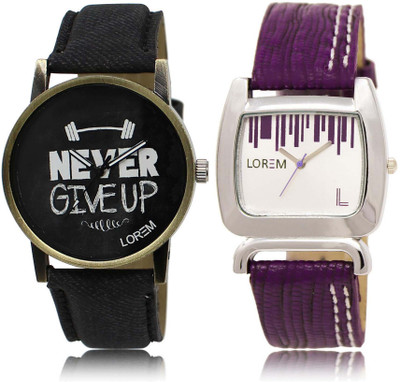 

LOREM SR-27-207 Attractive White & Black Round Boy's & Girl's Leather Watch - For Men & Women