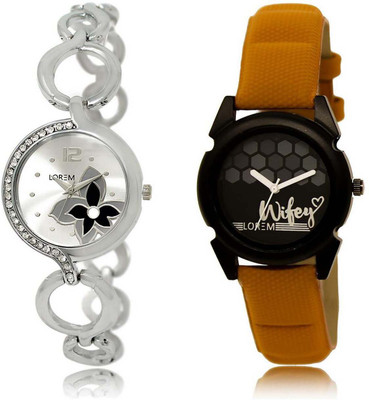 

LOREM watch-231-235 Designer Black & Silver Round Girl's Leather & Metal Bracelet Watch - For Women