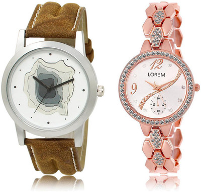 

LOREM Watch-9-215 COMBO Silver & White Round Boy's & Girl's Metal Bracelet & Leather Watch - For Men & Women