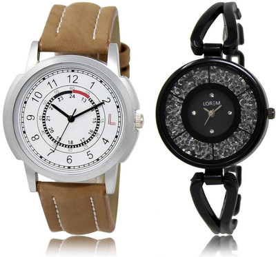 

LOREM watch-17-211 COMBO Black & White Round Boy's & Girl's Metal Bracelet & Leather Watch - For Men & Women