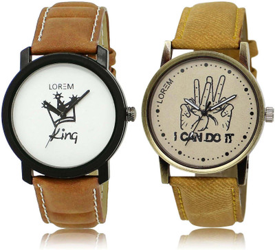

LOREM watch18-30 Designer Grey & White Round Boy's Leather Watch - For Men