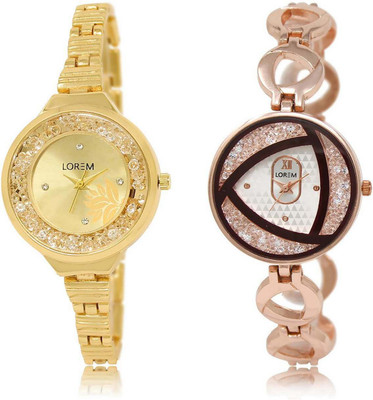 

LOREM SR-224-238 Attractive Silver & Gold Round Girl's Metal Bracelet Watch - For Women