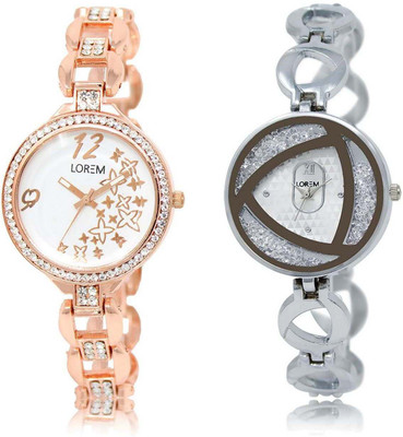

LOREM Watch-210-240 Designer Silver & White Round Girl's Metal Bracelet Watch - For Women