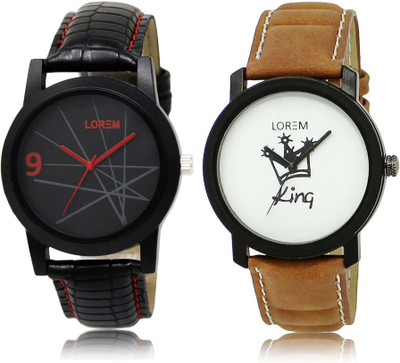 

LOREM SR-8-18 Attractive White & Black Round Boy's Leather Watch - For Men