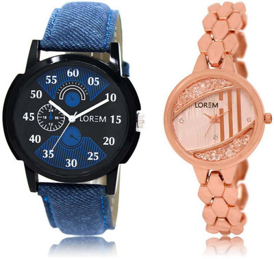 

LOREM watch-2-222 Designer Rose Gold & Black Round Boy's & Girl's Metal Bracelet & Leather Watch - For Men & Women