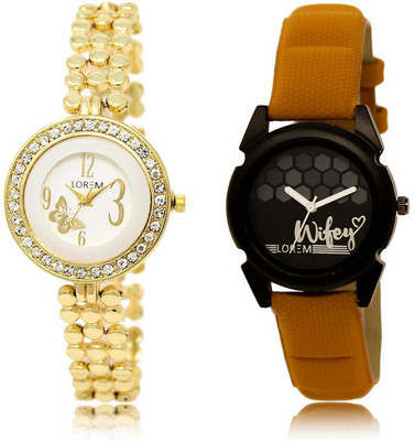 

LOREM OM-203-235 Designer Multicolor Round Girl's Leather & Metal Bracelet Watch - For Women