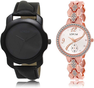 

LOREM watch22-215 Designer Silver & Black Round Boy's & Girl's Metal Bracelet & Leather Watch - For Men & Women