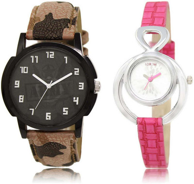 

LOREM watch3-205 Designer Silver & Black Round Boy's & Girl's Leather Watch - For Men & Women