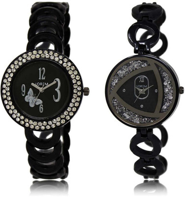 

LOREM SR-201-237 Attractive Silver & Black Round Girl's Metal Bracelet Watch - For Women
