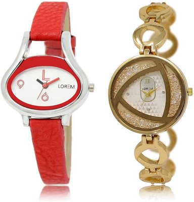 

LOREM watch206-239 Designer Silver & White Round & Oval Girl's Metal Bracelet & Leather Watch - For Women